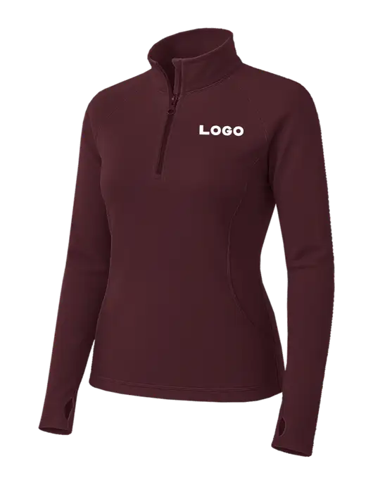Maroon Womens Sport Wick Stretch 1/4 Zip Pullover w/Logo