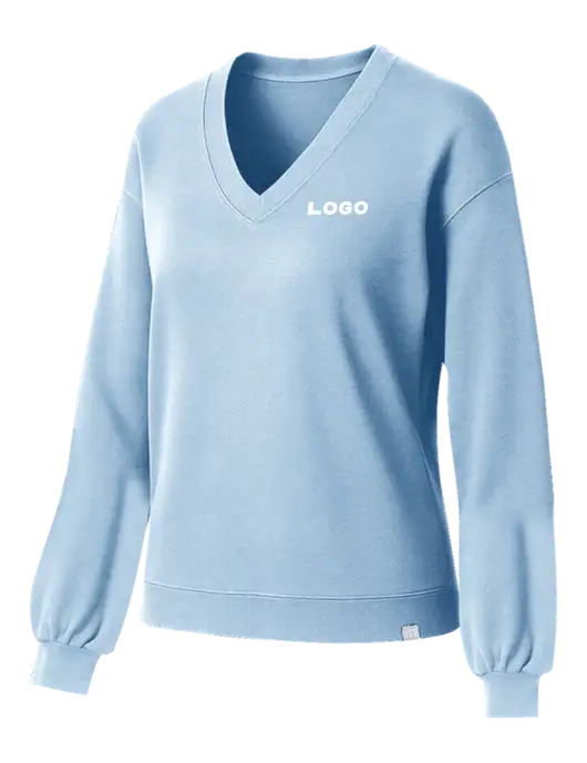 TravisMathew Womens Long Weekend Light Blue Heather V-Neck
 w/Logo