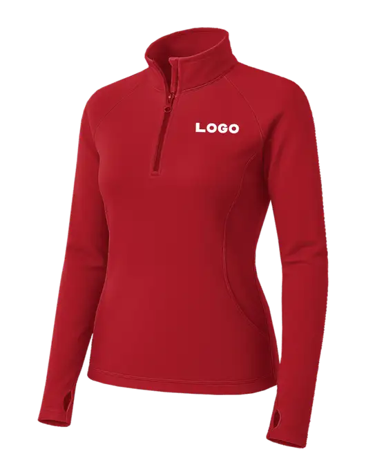 Red Womens Sport Wick Stretch 1/4 Zip Pullover w/Logo