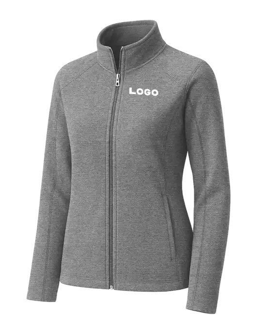 Medium Grey Womens Heather Microfleece Full-Zip Jacket w/Logo