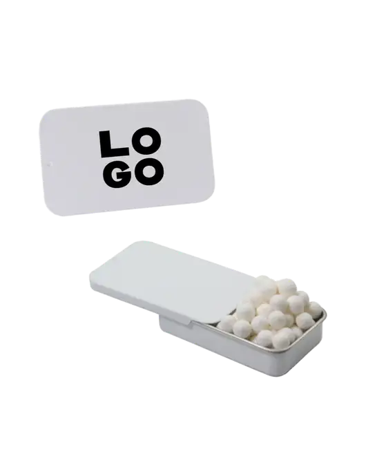 Signature Peppermints In White Slider Tin w/Logo