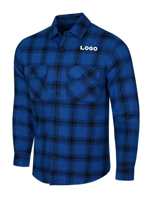Royal/Black Open Plaid Flannel Shirt w/Logo