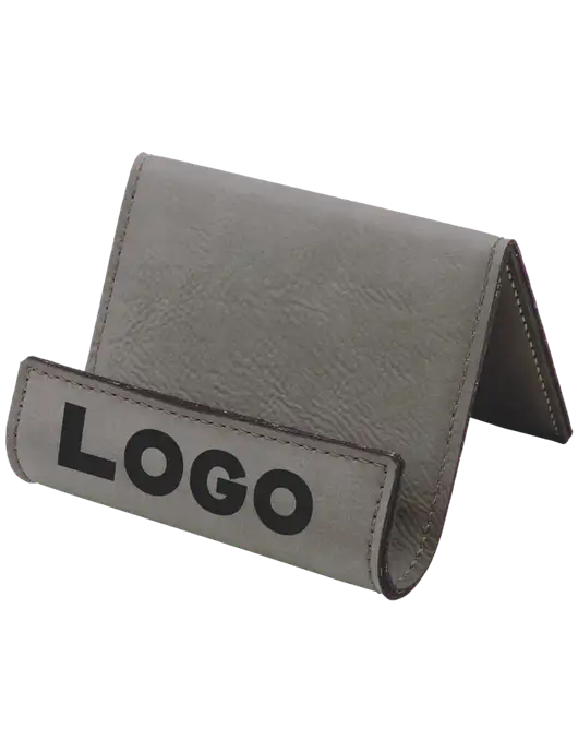 Grey Leatherette Card & Phone Holder w/Logo