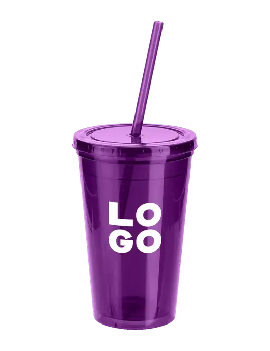 Sorrento Purple 16 oz Tumbler with Lid & Straw w/Logo