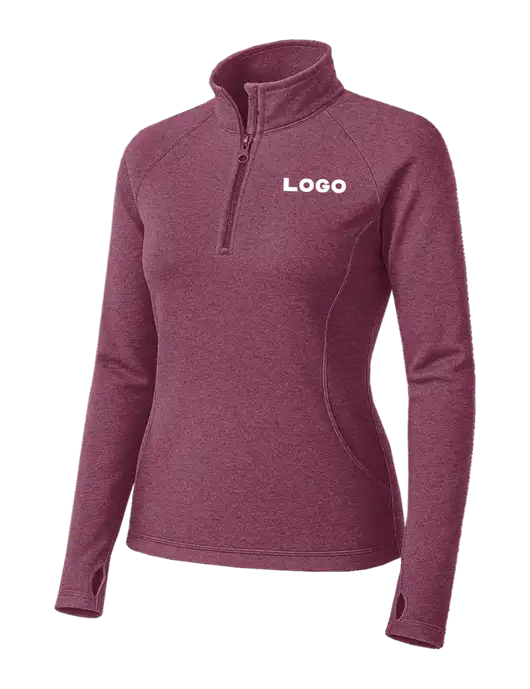Dark Fuchsia Heather Womens Sport Wick Stretch 1/4 Zip Pullover w/Logo