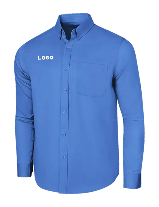 Long Sleeve Dark Carolina Blue Superpro React Twill Shirt w/Logo