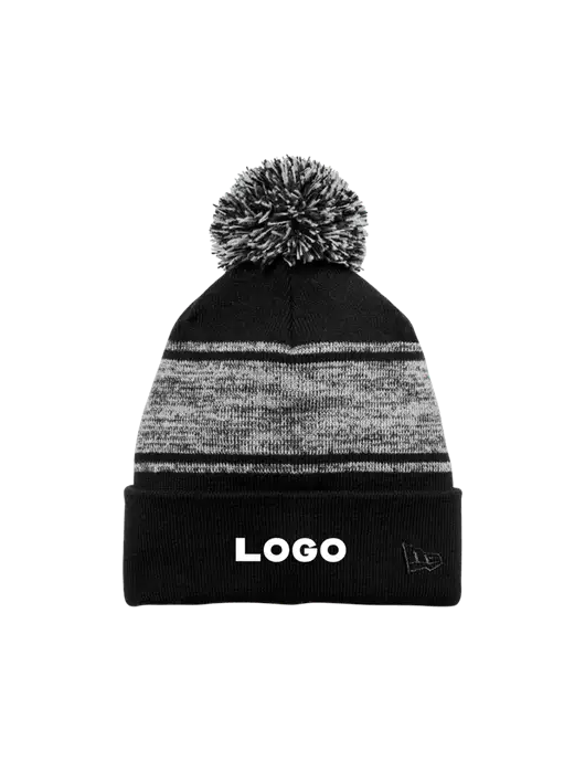 New Era Black/Charcoal Knit Chilled Pom Beanie w/Logo