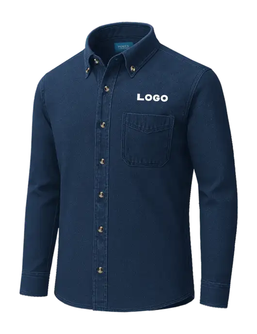 Long Sleeve Navy Denim Shirt
 w/Logo