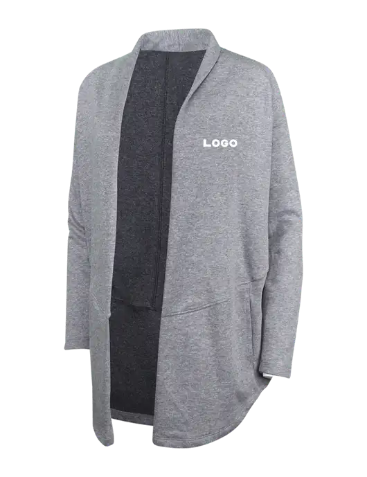 Medium Heather Grey/Char Heather Womens Interlock Cardigan w/Logo