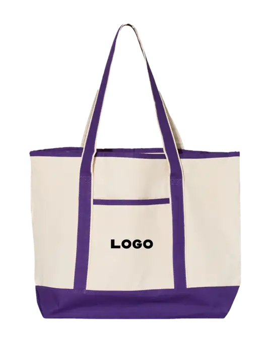 Natural/Purple Large Canvas Deluxe Tote w/Logo