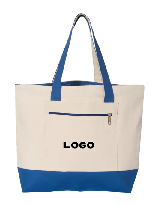 Natural/Royal Zippered Tote  w/Logo