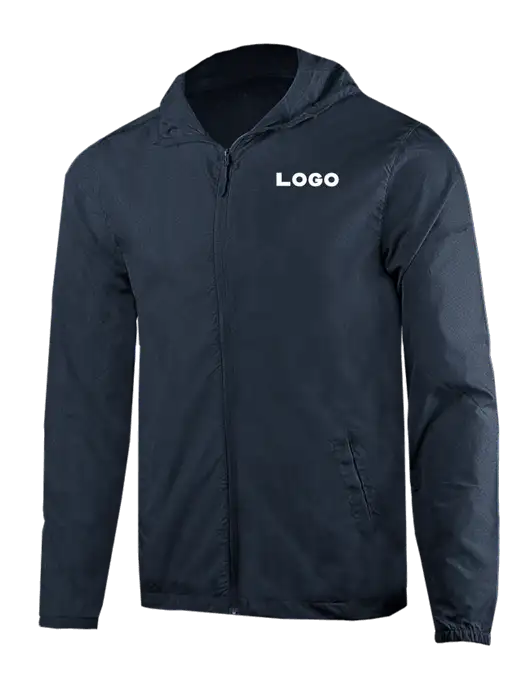 Rainy Day Ultra Lightweight Navy Windbreaker Full-Zip Jacket w/Logo