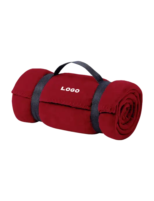 Casual Red Fleece Blanket With Strap w/Logo
