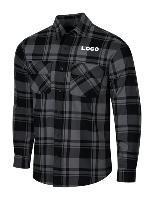 Medium Grey/Black Plaid Flannel Shirt w/Logo