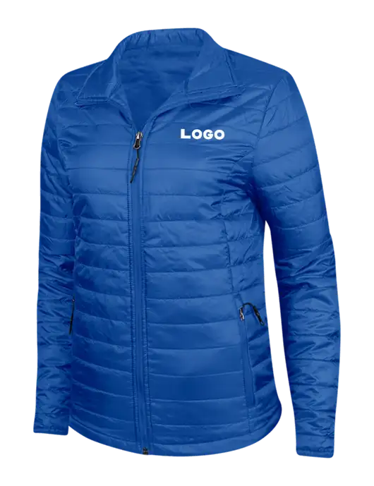 Dark Royal Blue Womens Puffy Packable Jacket w/Logo