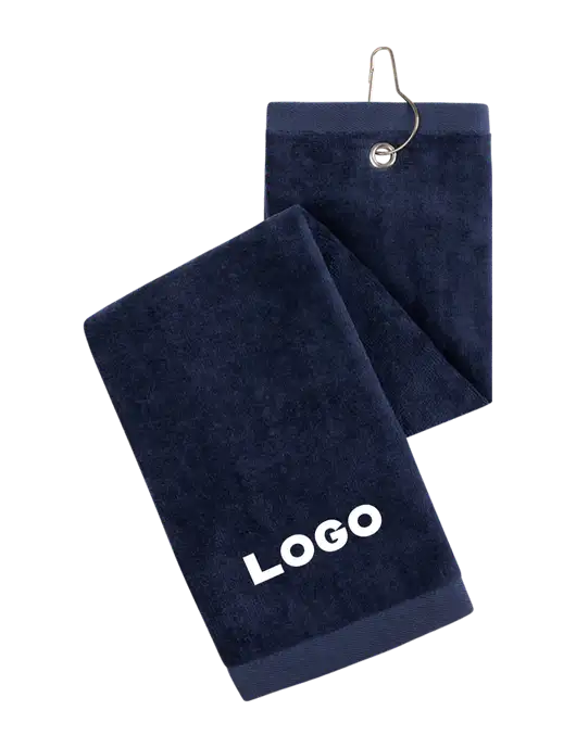 Navy Tri-Fold Golf Towel with Grommet w/Logo