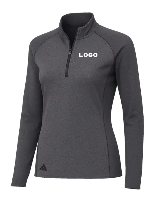 Adidas Womens Black Melange Space Dyed Quarter-Zip Pullover  w/Logo