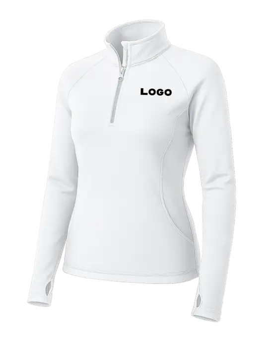White Womens Sport Wick Stretch 1/4 Zip Pullover w/Logo