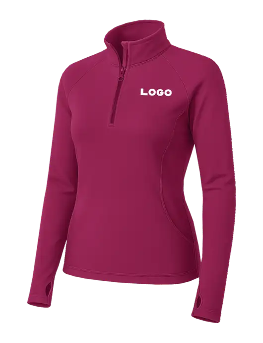 Very Dark Fuchsia Womens Sport Wick Stretch 1/4 Zip Pullover w/Logo
