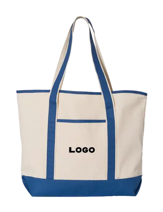 Natural/Royal Large Canvas Deluxe Tote w/Logo