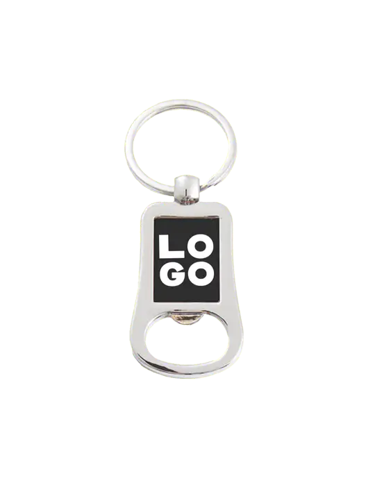 Silver & Black Bottle Opener Keychain w/Logo