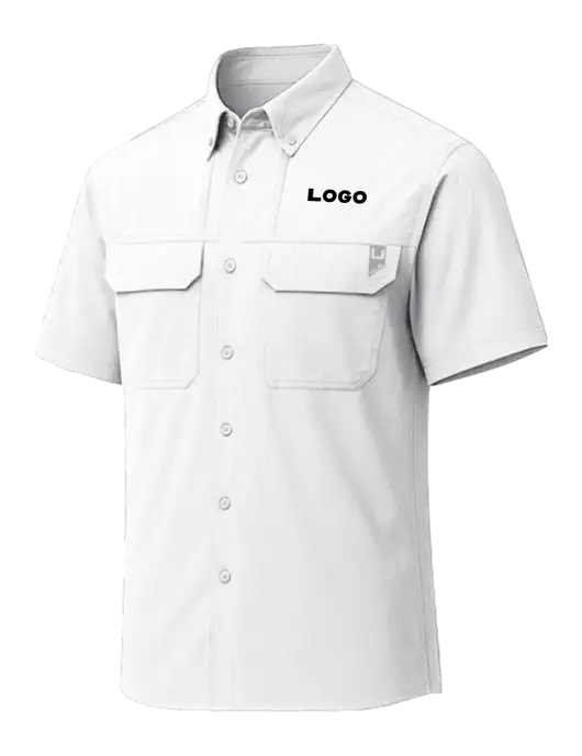 HUK White Creekbed Short Sleeve Shirt w/Logo