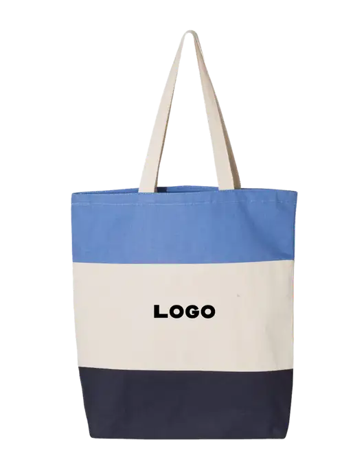 Light Blue/Natural/Navy Tri-Color Tote  w/Logo