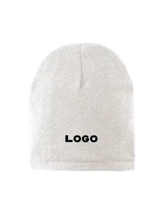 White Fleece-Lined Beanie Cap w/Logo