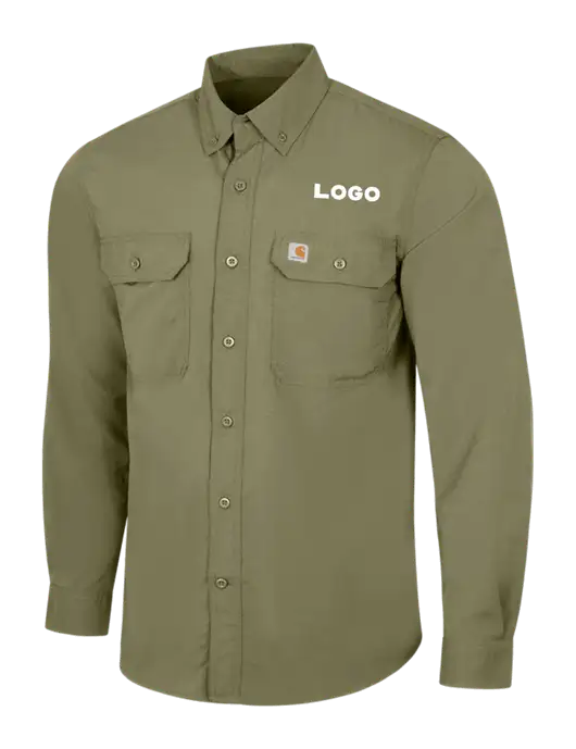 Carhartt Force Olive Green Solid Long Sleeve Shirt w/Logo