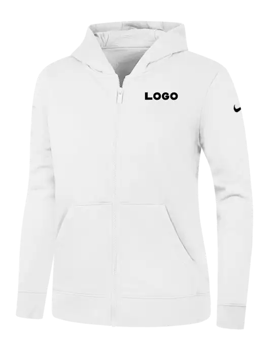 Nike Womens Club Fleece Sleeve Swoosh Full-Zip White Hoodie w/Logo