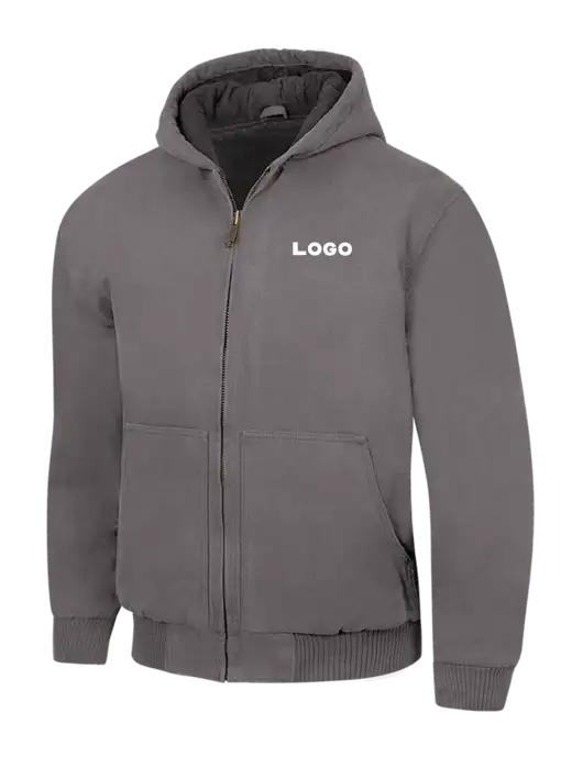 CornerStone Medium Grey Washed Duck Cloth Insulated Hooded Work Jacket w/Logo