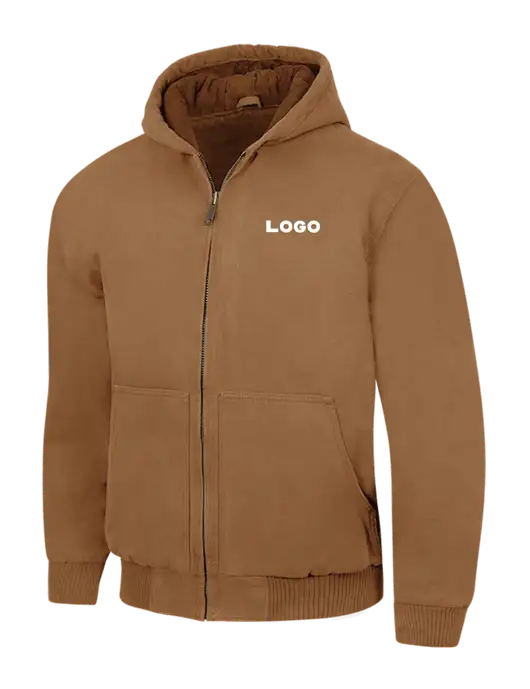 CornerStone Light Brown Washed Duck Cloth Insulated Hooded Work Jacket w/Logo