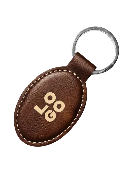 Rustic Leatherette Oval Keychain w/Logo