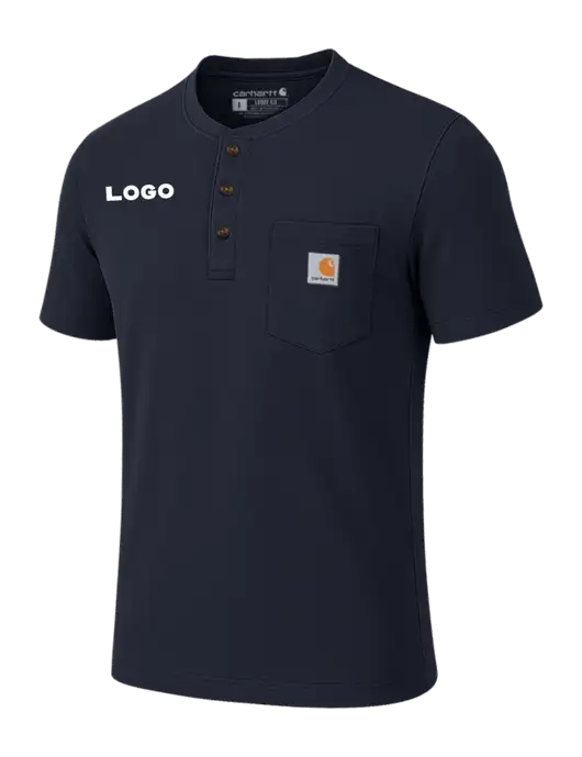 Carhartt Navy Short Sleeve Henley Shirt w/Logo