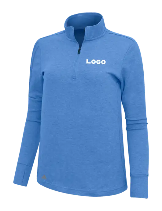 Adidas Light Blue Heather Womens 3 Stripes Quarter Zip Sweater w/Logo