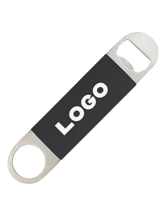 Black Bottle Opener with Silicone Grip w/Logo