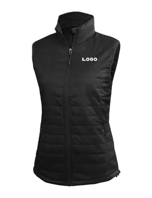Womens Packable Black Puffy Vest w/Logo