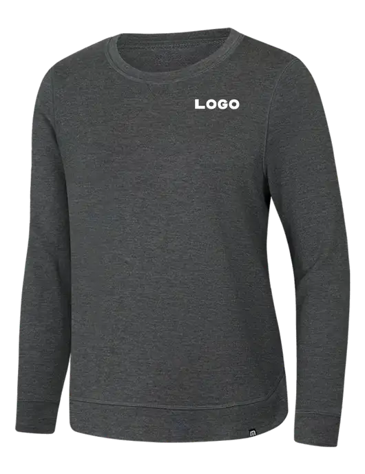 TravisMathew Womens Dark Grey Heather Lightweight Long Weekend Crew w/Logo