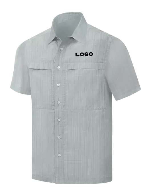Light Grey Crosshatch Short Sleeve UV Daybreak Shirt w/Logo