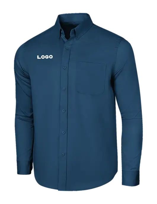 Long Sleeve Light Navy Superpro React Twill Shirt w/Logo