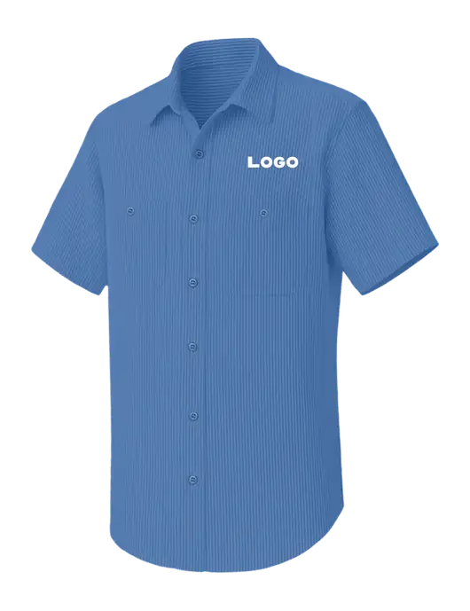 Red Kap Short Sleeve Striped Light Royal Blue/Light Navy Industrial Work Shirt w/Logo