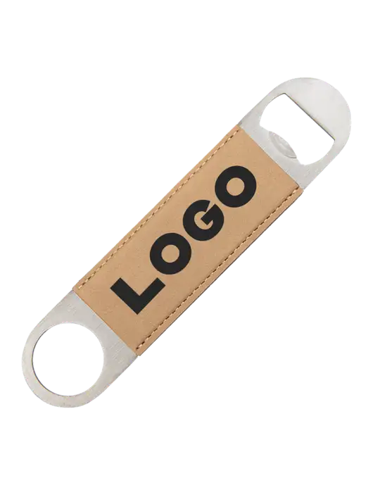 Tan Leatherette Bottle Opener w/Logo