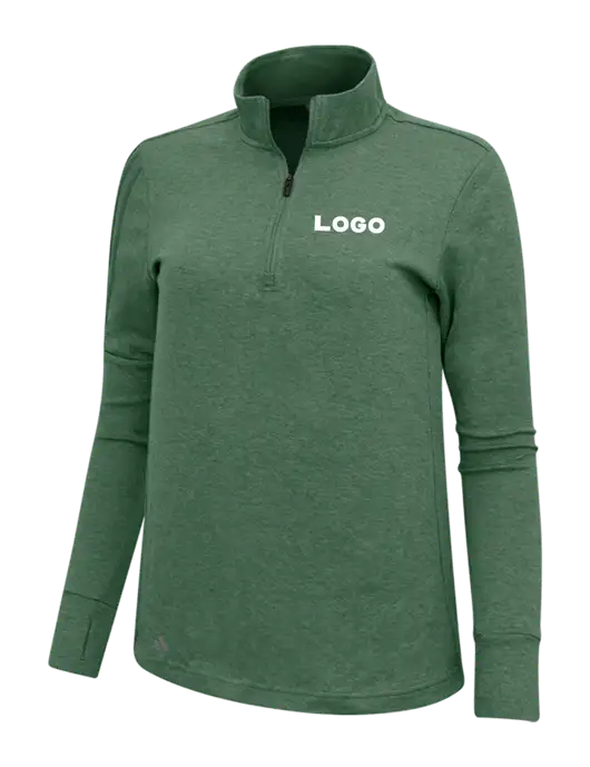 Adidas Dark Green Heather Womens 3 Stripes Quarter Zip Sweater w/Logo