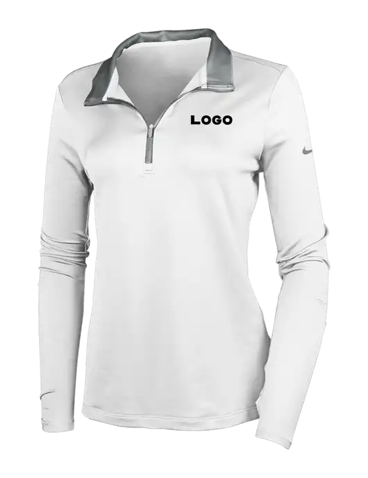 NIKE White/Dark Grey Womens Dry-Fit Stretch 1/2 Zip Cover-Up w/Logo