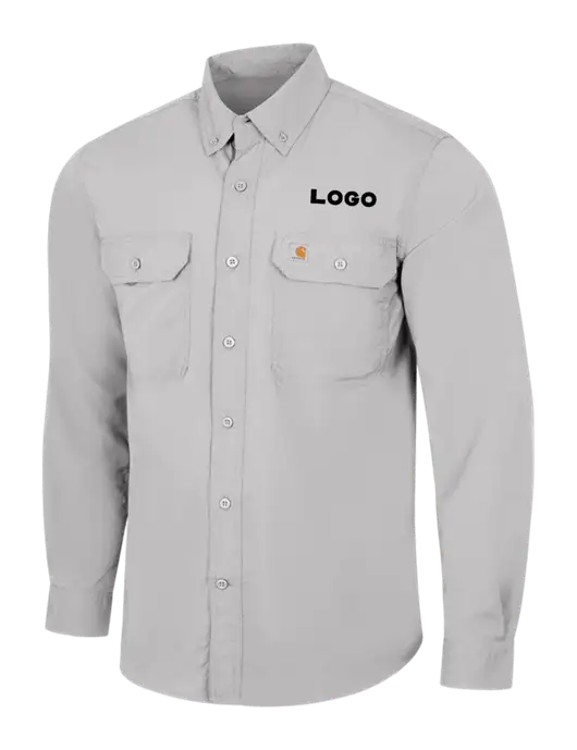 Carhartt Force Light Grey Solid Long Sleeve Shirt w/Logo