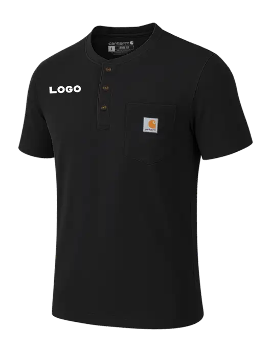 Carhartt Black Short Sleeve Henley Shirt w/Logo