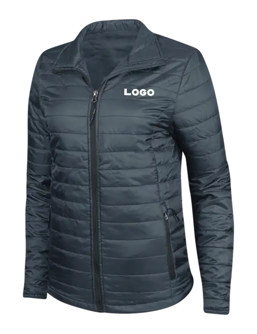 Navy Womens Puffy Packable Jacket w/Logo