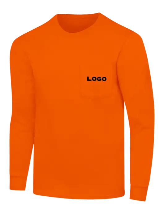 Safety Orange Long Sleeve Heavyweight 6.1 oz Pocket T-Shirt w/Logo