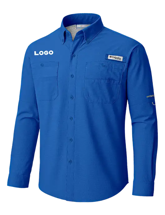 Columbia Vivid Blue PFG Tamiami II Long SleeveShirt w/Logo