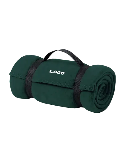 Casual Dark Green Fleece Blanket With Strap w/Logo